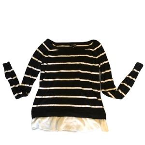 AQUA at Bloomingdales Striped Chiffon Hem Sweater